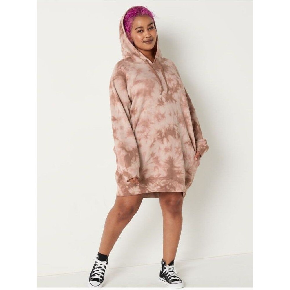 New VS PINK SWEATSHIRT DRESS HOODIE TIE DYE M